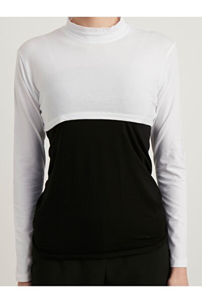 Schaless Long Sleeve Turtleneck Cotton Half Body - White - XL