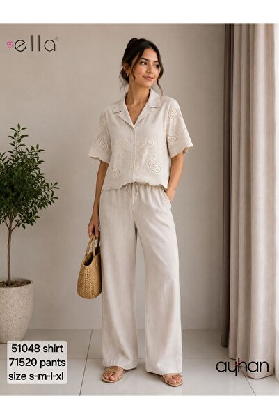 AYHAN Lazer Kesim Dokuma İşleme Detaylı Cepli İç Göstermez %80 Rayon İkili takım