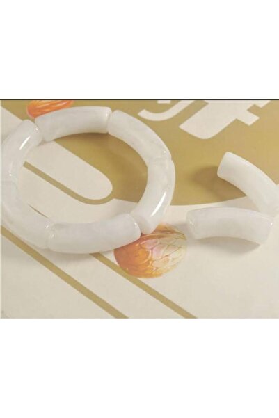 yiğit aksesuar 10 Adet (9*32mm) 3 cm Beyaz Kavisli Tüp Boncuk Delikli Boru Ar...