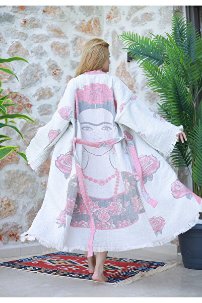 Denizli Kimono 3 طبقات من قماش الموسلين المنسوج 100% قطن بنمط فريدا كاهلو، كي...