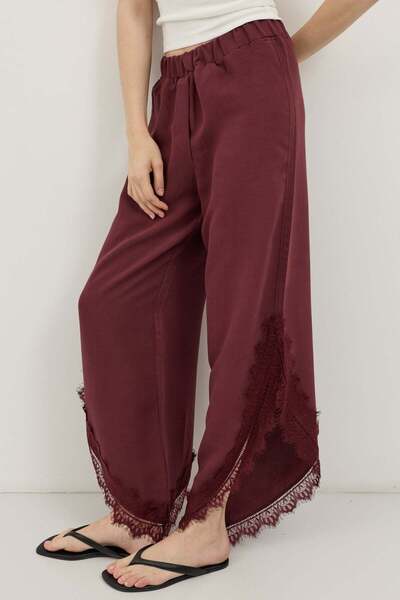 Antioch Burgundy Lace Embroidered Women's Trousers
