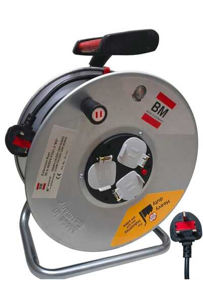 BH Electrical Connection Reel, 50 Meter Extension Cable Reel, Compliant with ...
