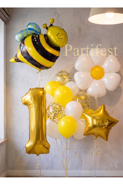Partifest Bee Arı ve Papatya Konsept Yaş Balon Set Bee Arı ve Papatya Tema Pa...