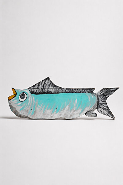 Büyük Boy El Boyaması Ahşap Balık Duvar Süsü 73 x 27 cm Deniz Temalı Balık