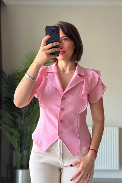 Kubos Moda Roza bluza sa volanima na rukavima