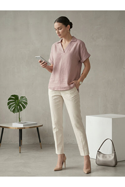 Mish By Styli Pink Relaxed Fit Open Collar Top
