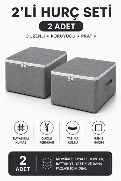 Soft Kare 2'li Büyük Boy Baza Altı Hurç Seti – Fermuarlı Kumaş Saklama Organi...