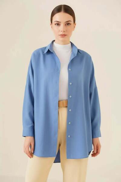 Generic Brand Women's Oversize Basic Cotton Indigo Hijab Shirt