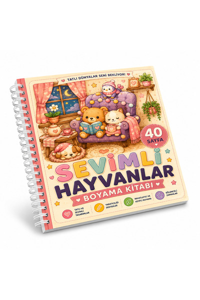 dijihane Sevimli Hayvanlar Boyama Kitabı 40 Sayfa | Kawaii Tarzı Tatlı Hayvan...
