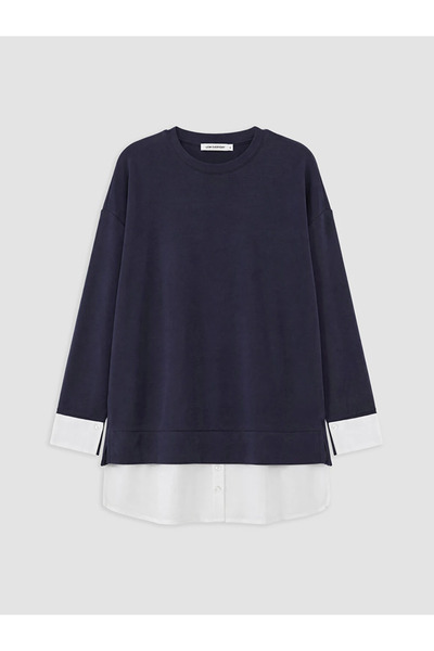 LC Waikiki Blue Soft Touch Oversize Women's Sweatshirt Tunic