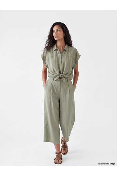 LC Waikiki Khaki Modal Blend Pleated Women's Fabric Trousers