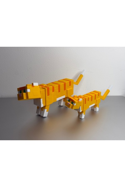 ArtiFex Hobi Minecraft Temalı Turuncu Kedi Figürü İkili Set – 3D Baskı Dekora...