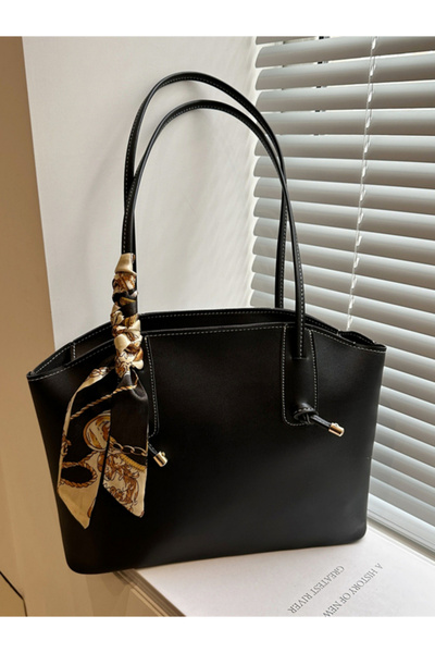 Take Two By Styli Black Shoulder Bag with Scarf Accent