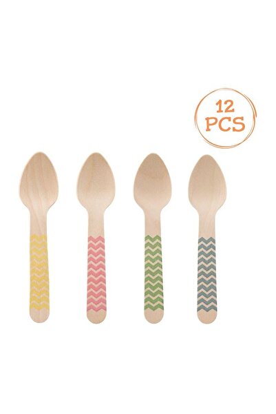 OEM Lingurițe Party din Lemn Colorate 11 cm, Set 12 buc, pentru Deserturi și ...