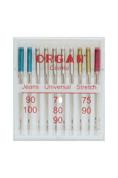 ORGAN NEEDLES Set 10 Combi box, includes Jeans, Universal and Super Stretch n...