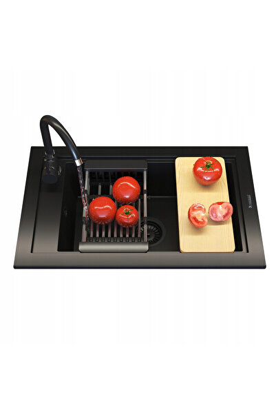 Granitan Set Chiuveta Granit Panama, Negru, Baterie BETA, Sifon, Scurator, In...