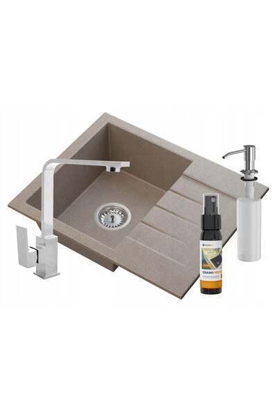 Granitan Pachet Chiuveta Granit MILANO, 574x464mm, Bej, cu Baterie NOOK, Doza...