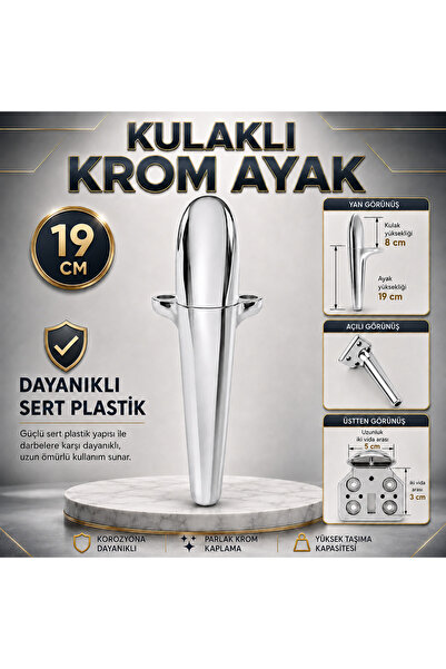 Badem10 Alesta Kulaklı Krom Kaplama Plastik Sehpa Ayağı 19 cm Mobilya Kanepe ...