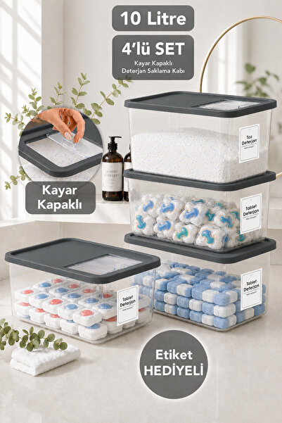 Meleni Home 4-Piece Detergent Storage Box - Sliding Lid Bathroom Organizer Ta...