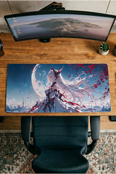 Halura Anime Kızı 30x70 Desenli Dijital Baskılı Oyuncu Mousepad XXL Kaymaz Ta...