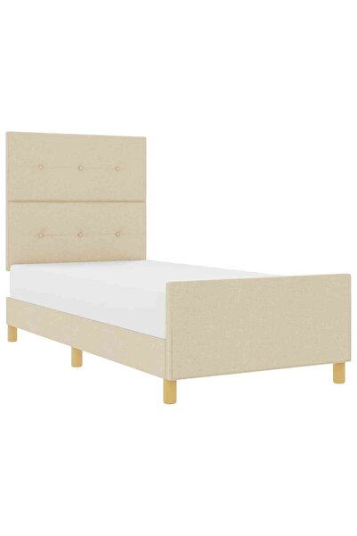 vidaxl Cadru de pat cu headboard Crem 90 x 190 cm țesătură