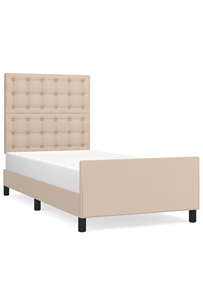 vidaxl Cadru de pat cu tăblie, cappuccino, 90x200 cm, piele ecologică