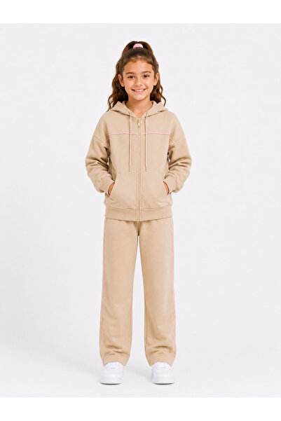 Marco Ferry Girl's Cotton Hooded Tracksuit Set 26102 -Beige