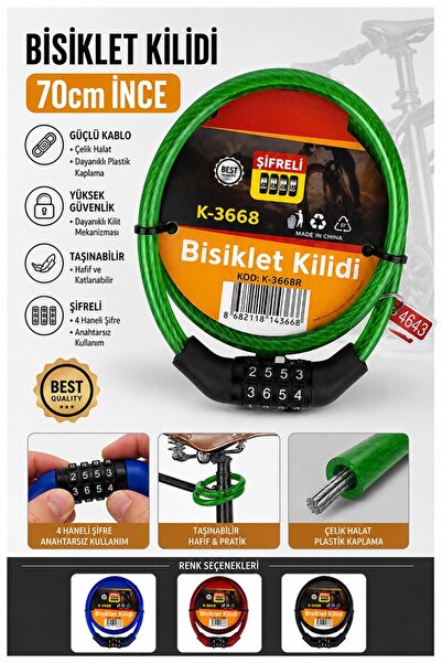 Artmaster Lacăt verde pentru bicicletă cu combinație, 70 cm, subțire, 1 bucat...