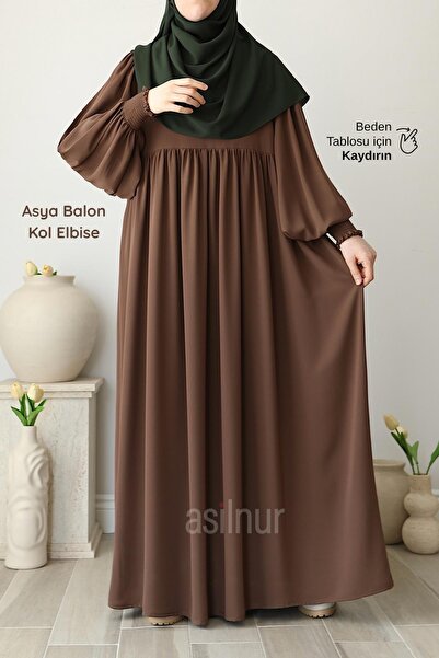 ASİLNUR Asya Balon Kol Elbise Camel