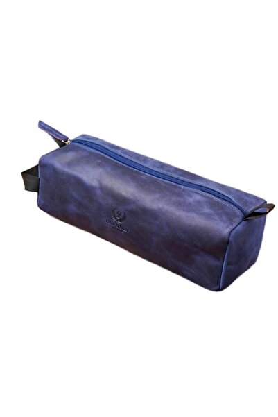 Paolo Peruzzi Geanta cosmetice, Paolo Peruzzi, Piele naturala, Fermoar, Albastru