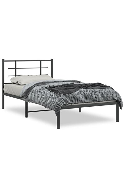 vidaxl Cadru de pat din metal cu tăblie, negru, 107x203 cm