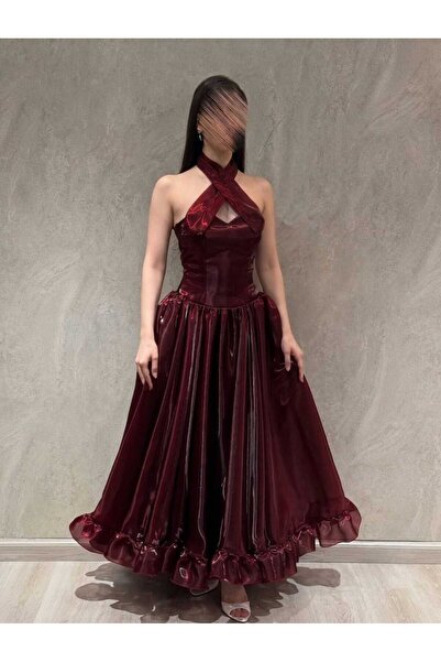 MNCENTER Burgundy dress