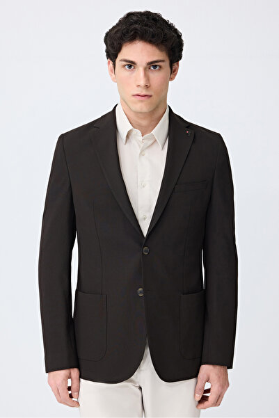 Tween Slim Fit Kahverengi Armürlü Kumaş Ceket