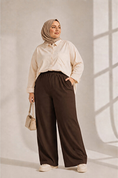 FREYA MODA Gabardine Fabric Plus Size Elastic Pants