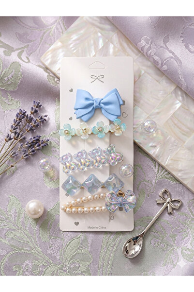 Jio Hao Jewelry Premium 5'li Holografik Ayıcık ve Mavi Fiyonk Detaylı Çocuk /...