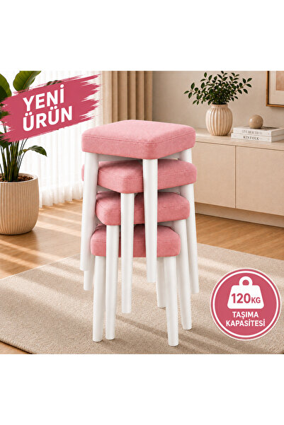 EDMONDA EV AKSESUAR KARE 4LÜ PUF TAKIMI TABURE BENCH MAKYAJ SANDALYESİ BEYAZ ...