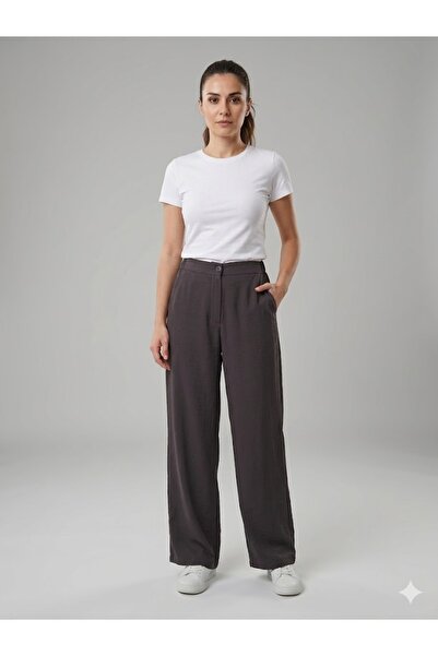 centilmen Mascara High Waist Elastic Waist Wide Leg Draped Trousers 3129