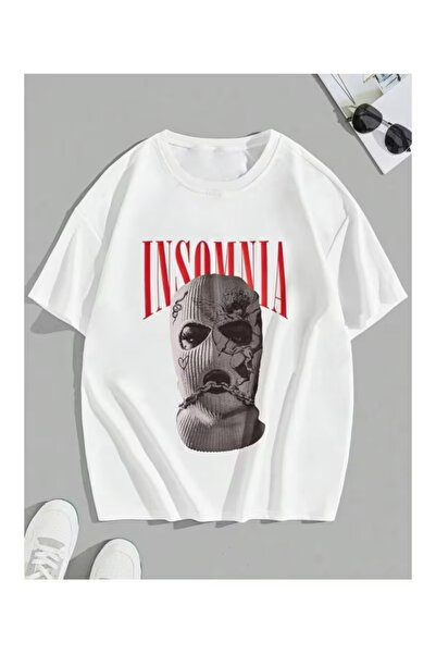 Massgai Tricou oversize unisex cu imprimeu cu mască, 100% bumbac