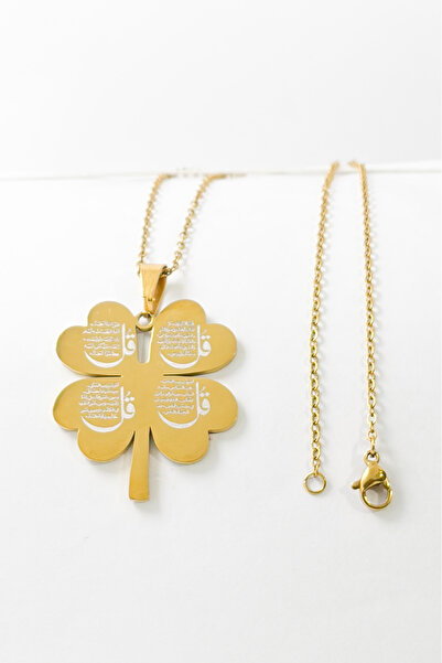DEARWİSH Gold Color Four-Leaf Clover Design Stainless Steel Necklace with Sur...