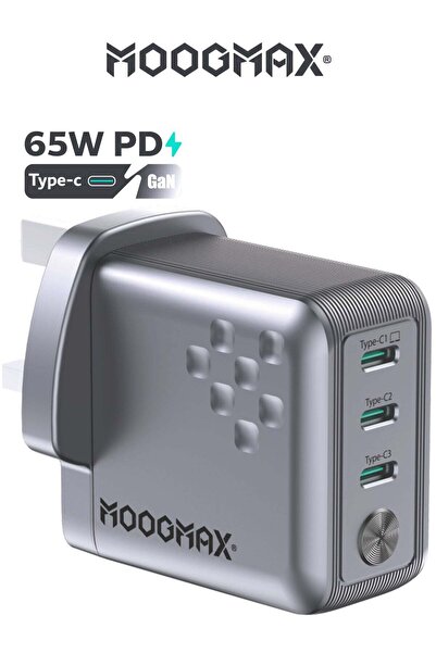 MOOGMAX 65W Type-C Charger Adapter with 3 Type-C Ports, GaN, Fast Laptop Charger