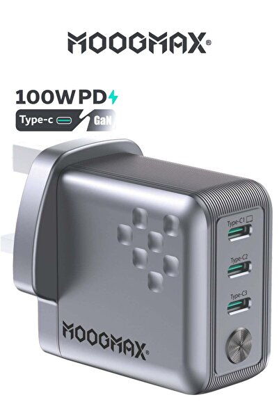 MOOGMAX 100W Type-C charger adapter with three Type-C ports. GaN Type-C plug ...