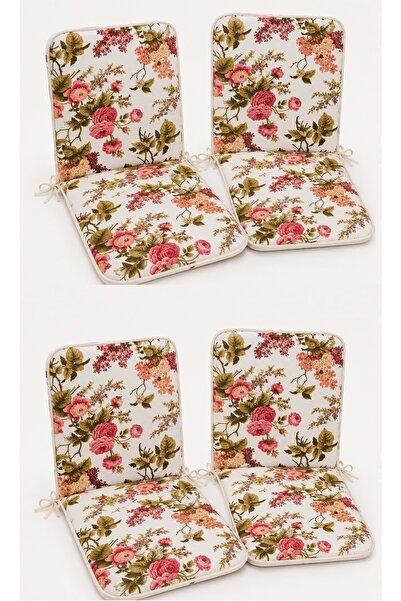 Mandaş 4 Adet Rattan Arkalıklı Sandalye Minderi (Kalınlık 4cm)-İngiliz Gülü (...