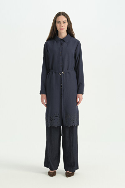 Nihan Comfortable Fit Lyocell Blend Tunic - Navy Blue