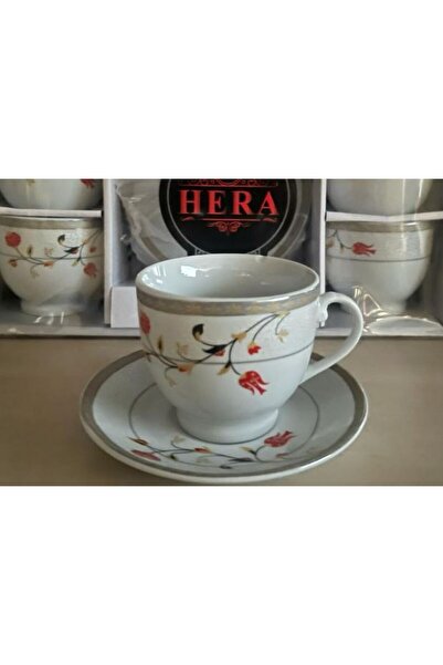 HERA Set 6 cesti portelan + 6 farfurii, Hera, pentru cafea sau ceai, cantitat...
