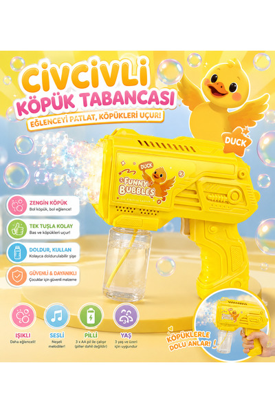 Gökkuşağı Sepeti Civcivli Köpük Tabancası Otomatik Baloncuk Oyuncağı Sarı Köp...