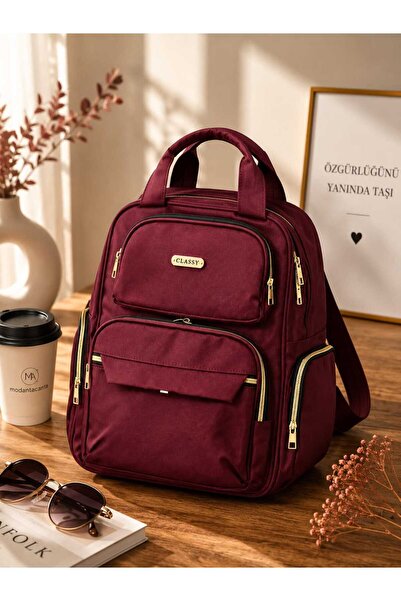 Class Classy Bordo Çok Bölmeli Kadın Sırt Çantası