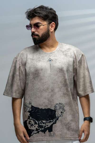 saneafn Beige T-shirt with Gojo Satoru character design