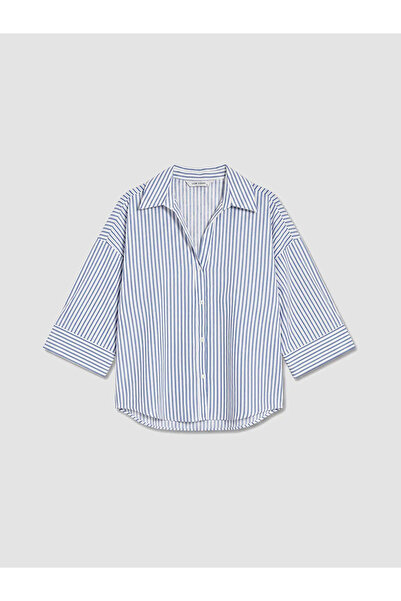 LC Waikiki Blue Striped Oversize Women's Shirt