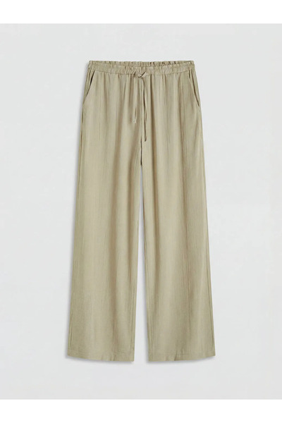 LC Waikiki Beige Textured Women's Trousers with Elastic Waist