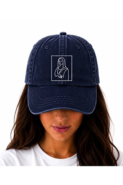 WeavedCo Monalisa Art Vintage Washed Hat (Not Printed, Embroidered)